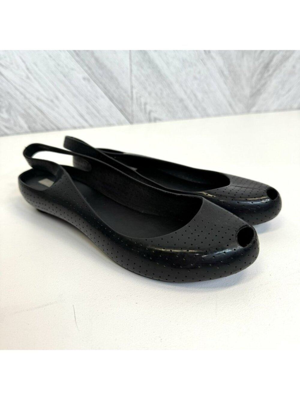 Melissa Perforated Jelly Flats Shoes Black Womens Size 39 EU 8 Slip On Peep Toe